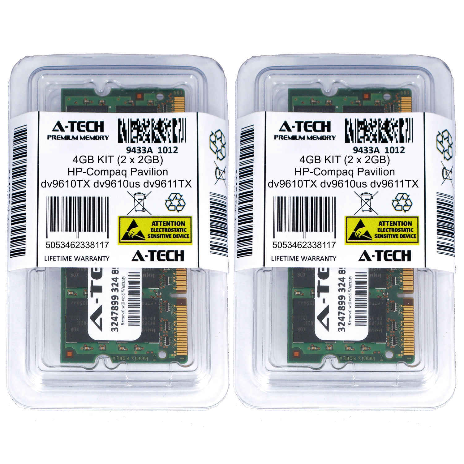 4GB KIT 2 x 2GB HP Compaq Pavilion dv9610TX dv9610us dv9611TX Ram Memory