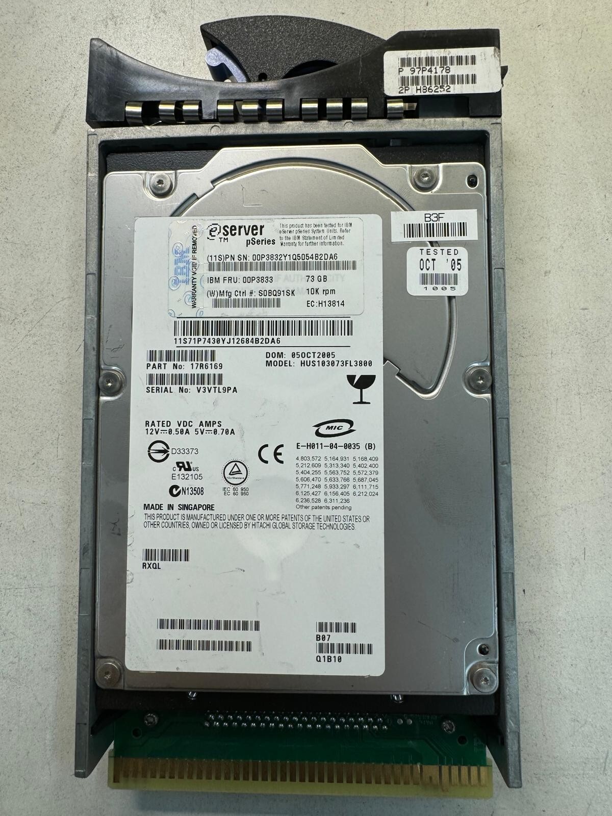 IBM 00P3833 00P3832 S0BQ91SK 73Gb 10K Ultra-320 SCSI 3.5in pSERIES