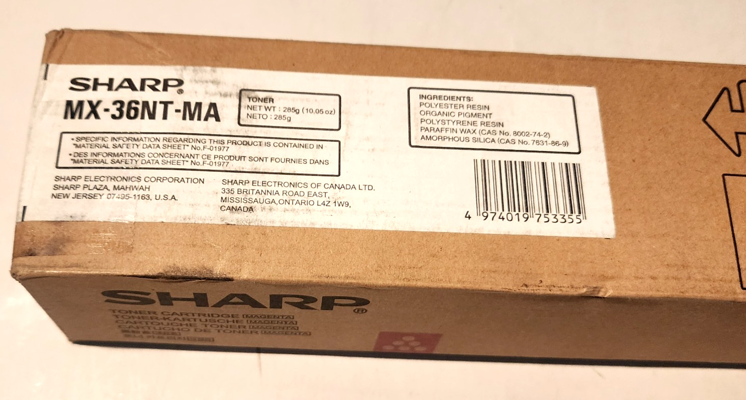 Sharp MX-36NT-MA Magenta Toner Cartridge MX-2610N 2615 Genuine New Sealed Box