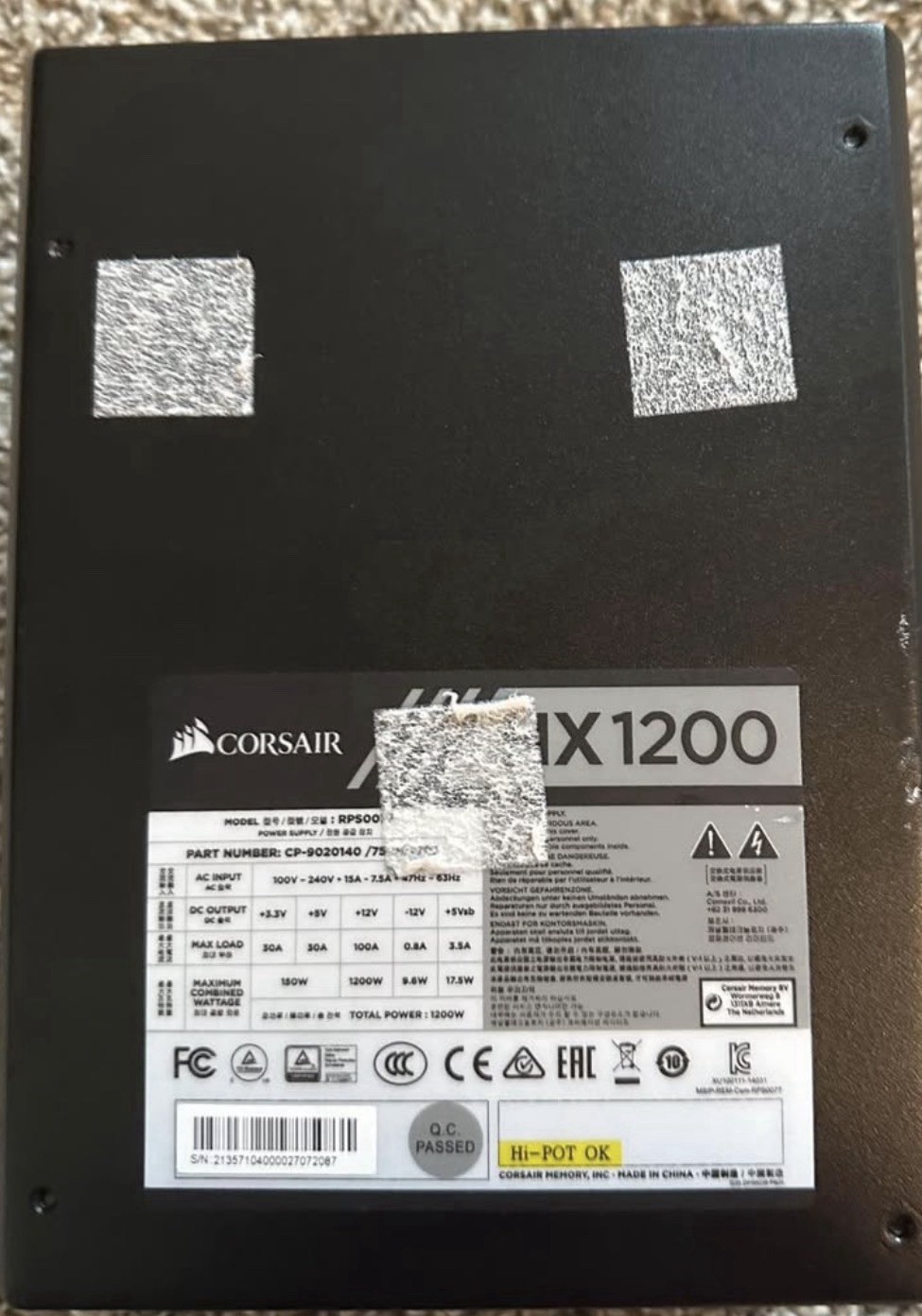 Corsair HX1200 1200W ATX Modular Power Supply Unit 24-Pin Black CP-9020140