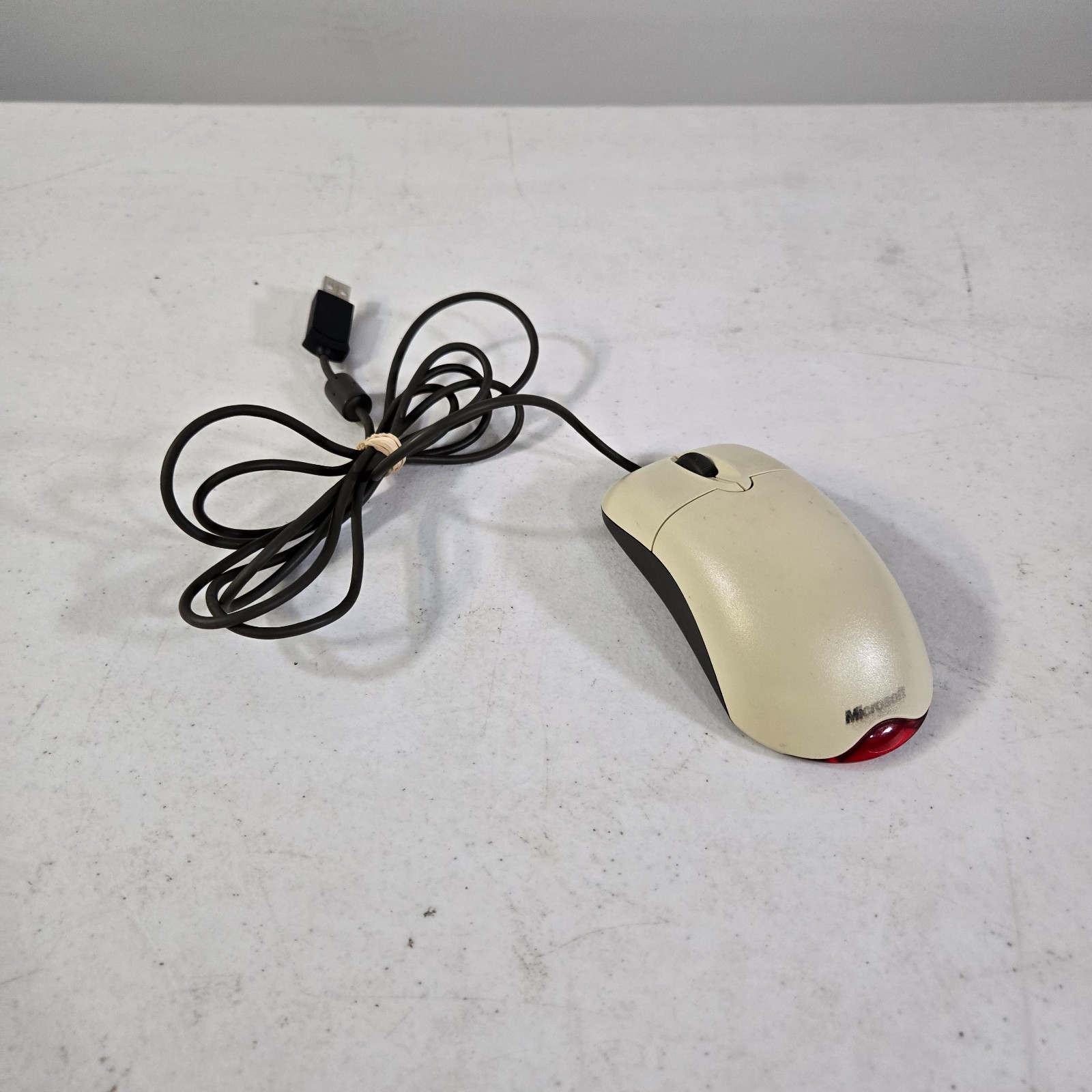 Vintage Microsoft Wheel Mouse Optical USB White Red Glow Retro Gaming Tested B1