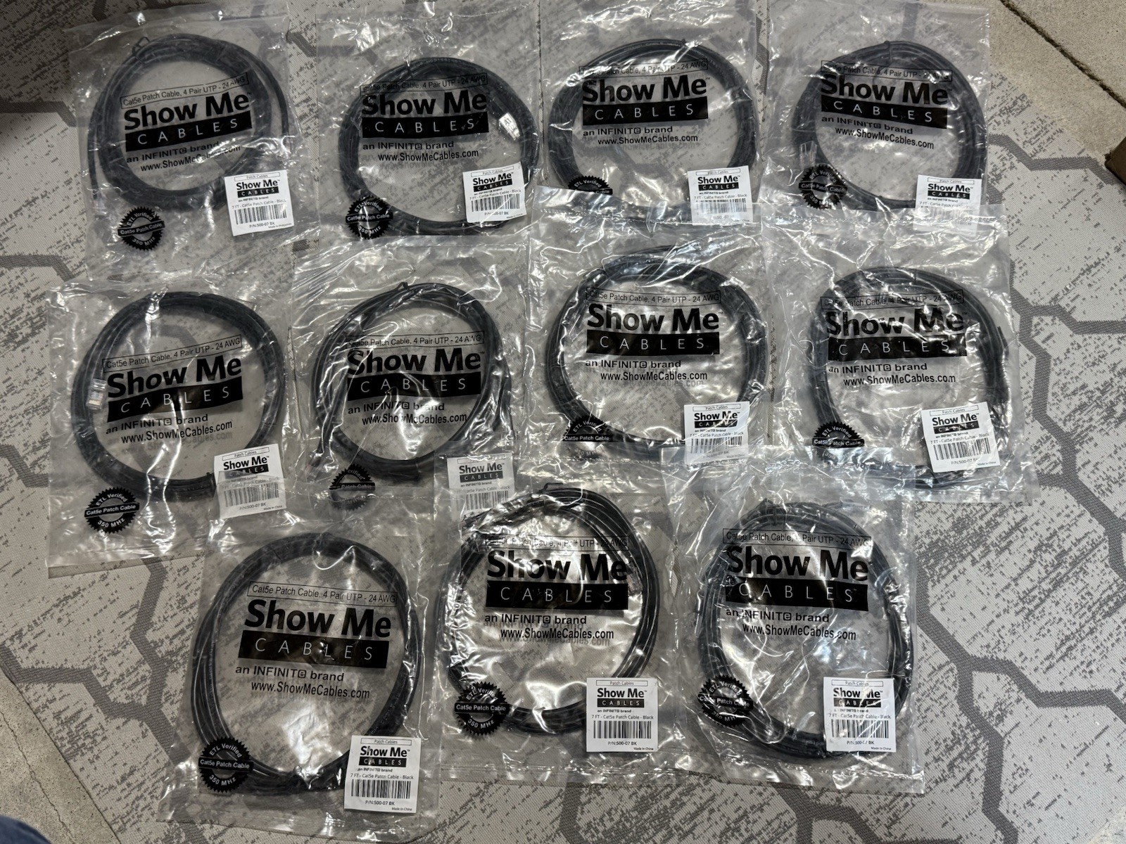 Show Me Cables 7' Cat5e Patch Cable Black 11 Pack 500-07BK