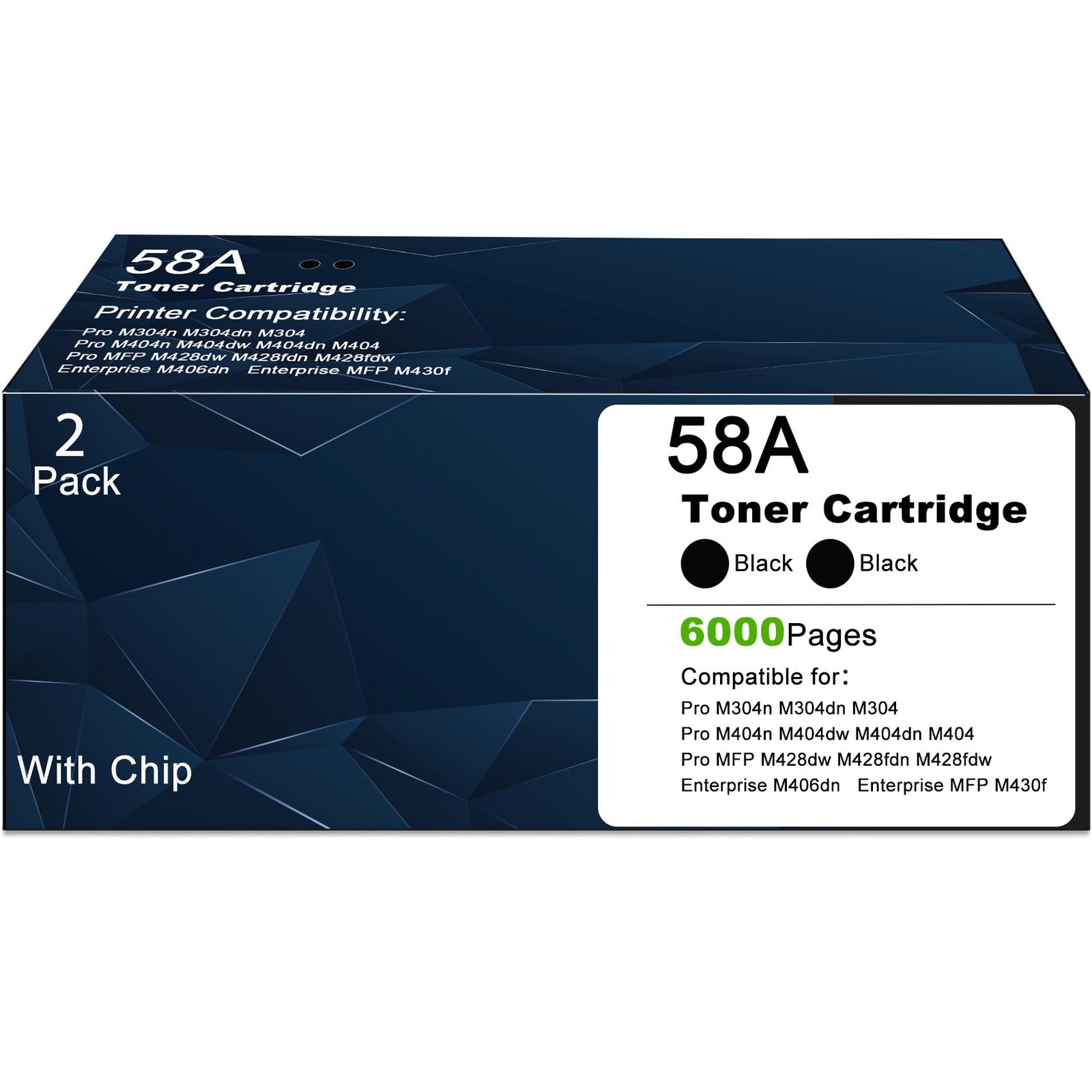 ** NEW HP Toner | 58A / CF258A | Black | With Chips | Compatible | 2-Pack