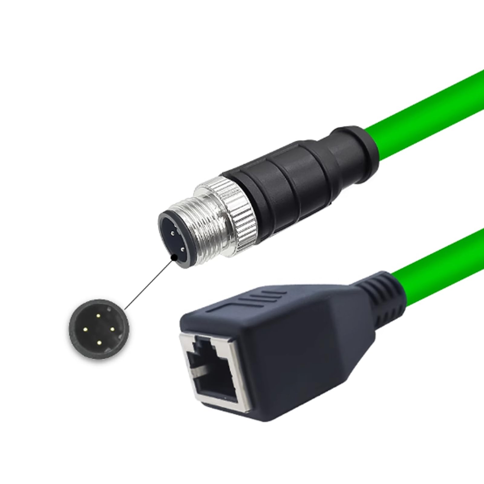 3.28ft M12 4 Pin to RJ45 Industrial Ethernet Cable, M12 4 Pin D Code Male to ...