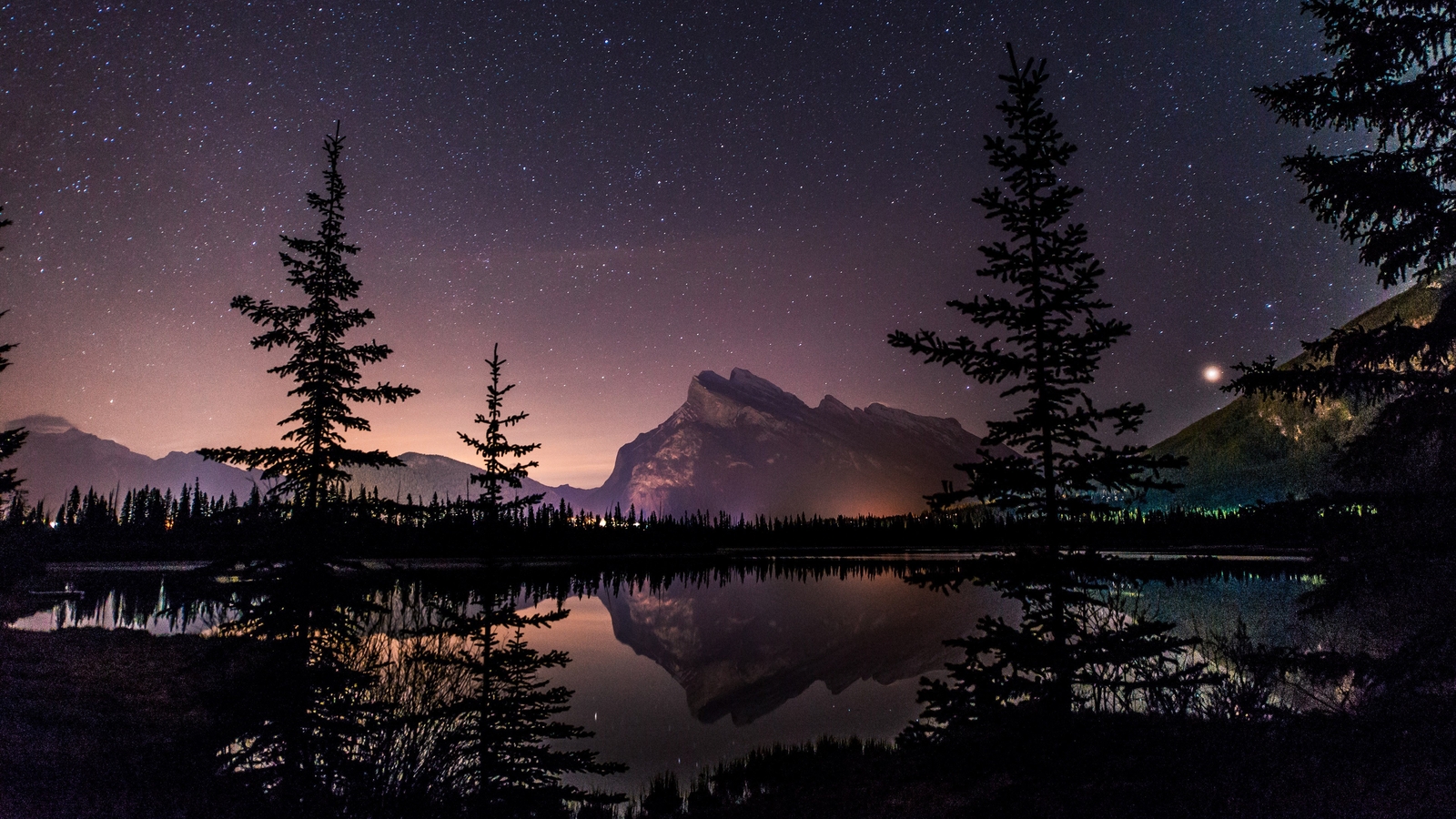 Landscape lake night plants rocky mountains canadian Custom Gaming Mat Desk