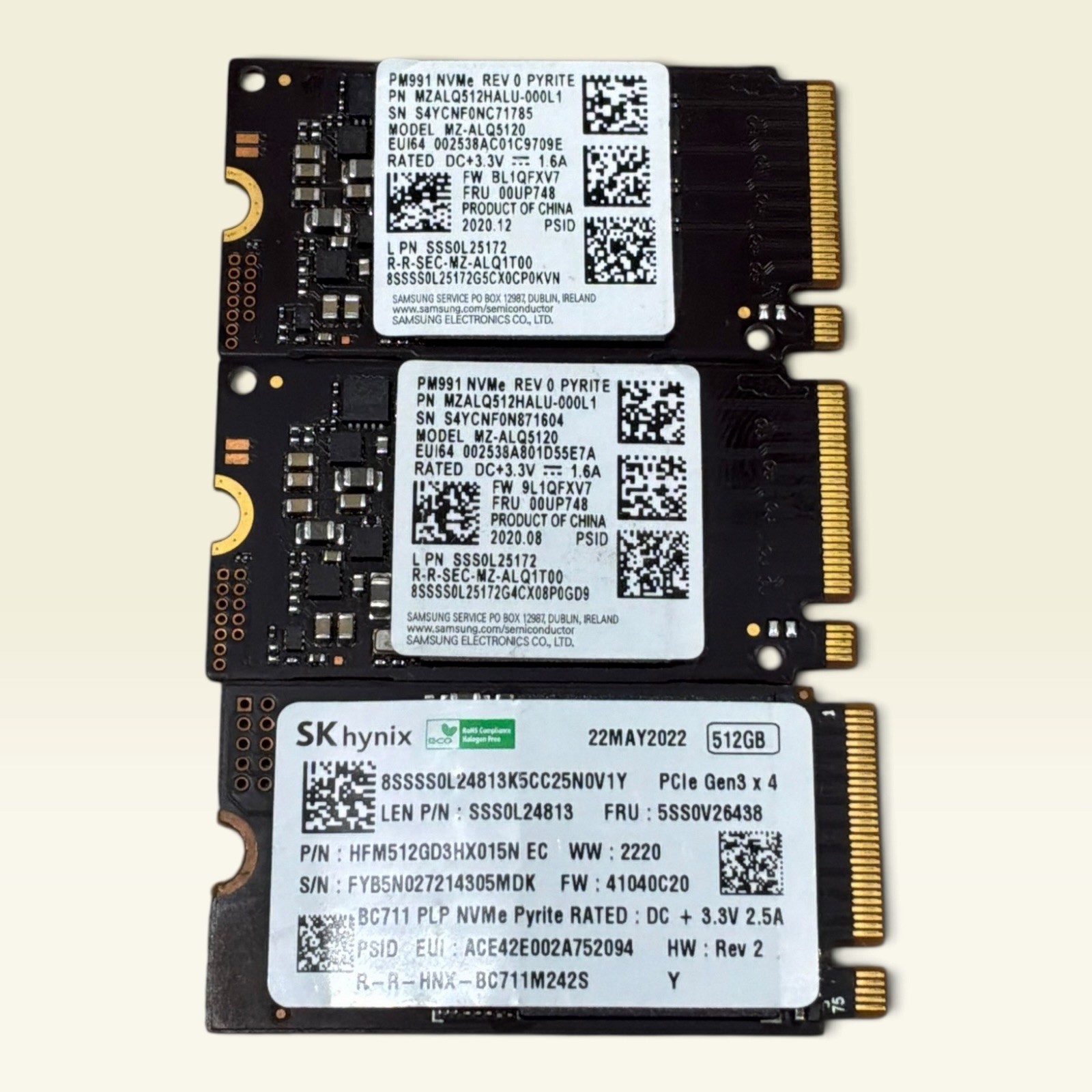 LOT OF 3X 512GB NVMe SSD Internal Solid State Drives GOOD HEALTH
