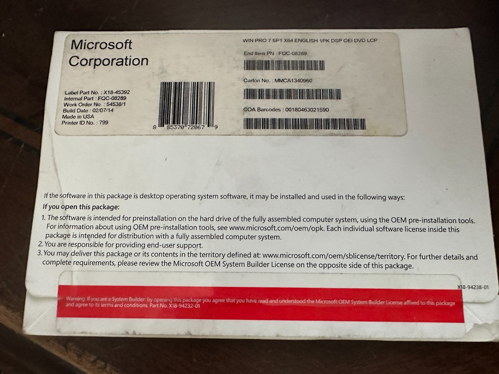 Microsoft Windows 8 Pro x64 64 Bit DVD Full English Version MS WIN 8 SEALED