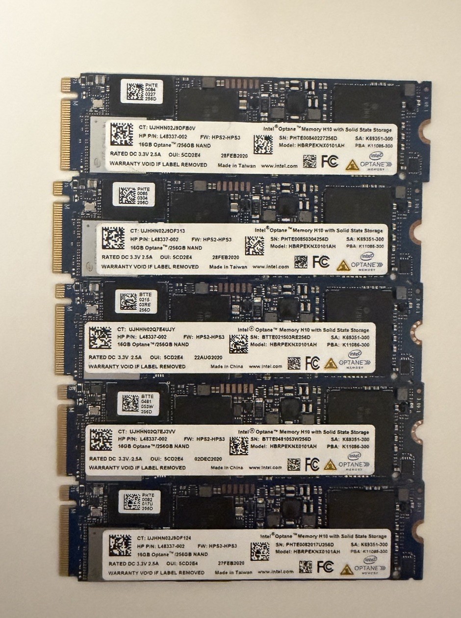 Lot x 5 Intel 16GB Optane Memory H10 SSD 256GB NAND PCIe NVMe HBRPEKNX0101AH