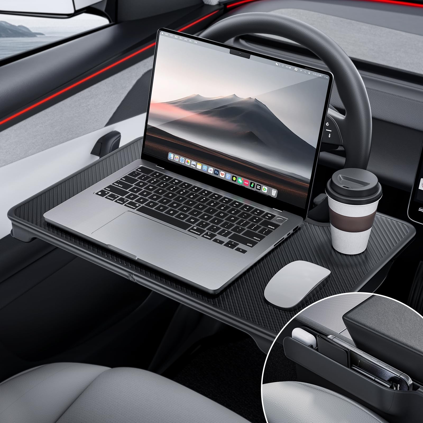 YONZEE 2-in-1 Car Steering Wheel Desk Tray & Seat Gap Filler Black 