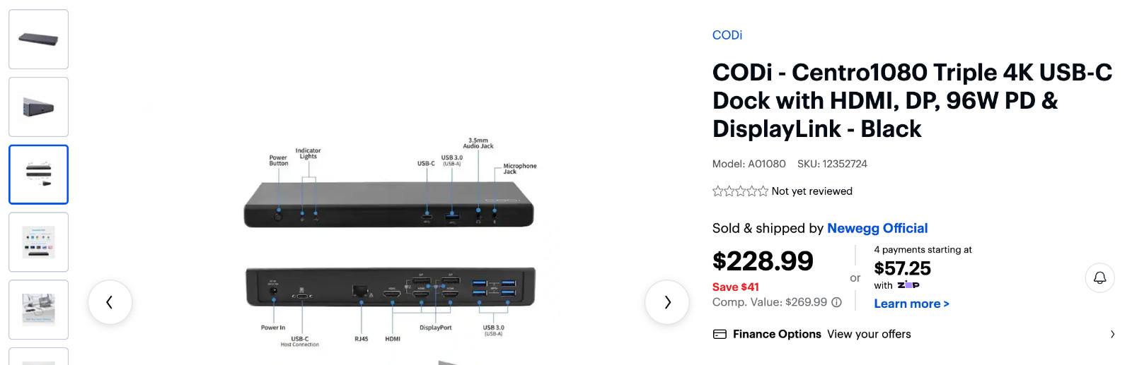 CODi -Centro Triple 4K USB-C Dock with HDMI, DP, 96W PD & DisplayLink -Black