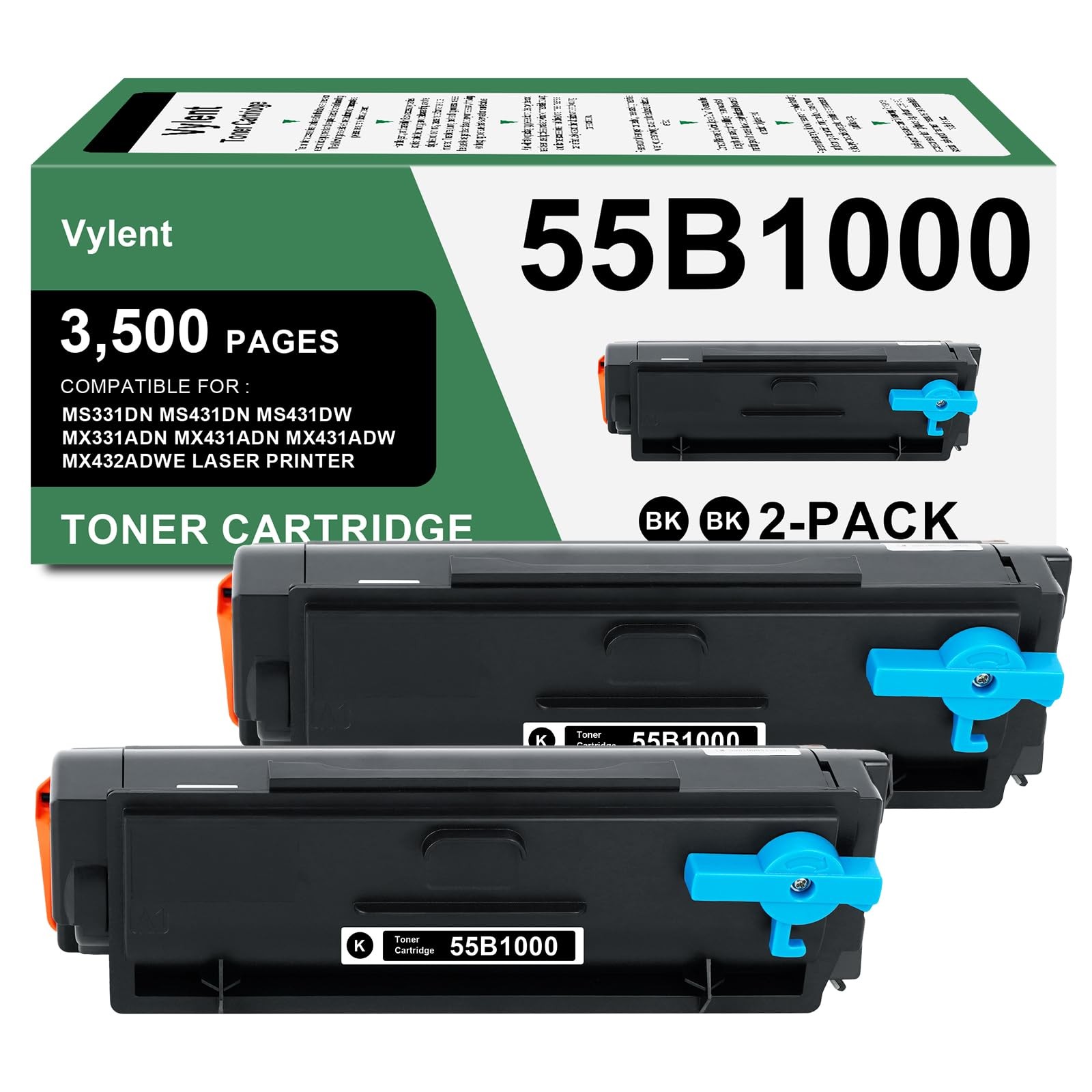 55B1000 High Yield Toner Cartridge Lexmark MS331dn 2 Pack