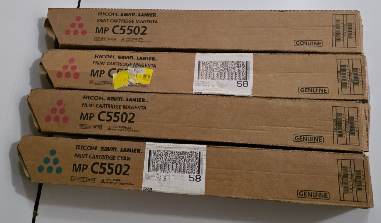 Genuine Ricoh MP C5502 CYAN MAGENTA Toner Print Cartridges OEM C4502 