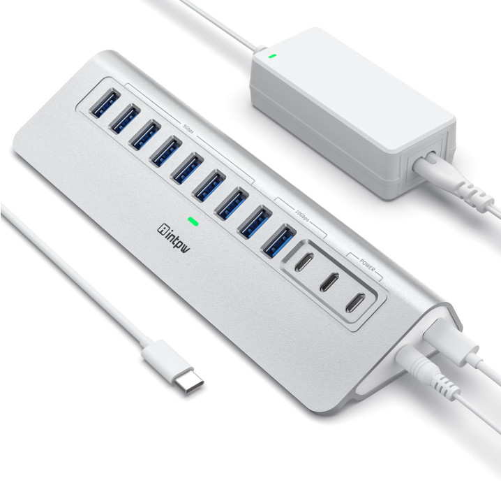Powered USB Hub 10Gbps,YH9AC 12 Port USB C Hub with 10Gbps USB C 3.2+2 USB A 3.2