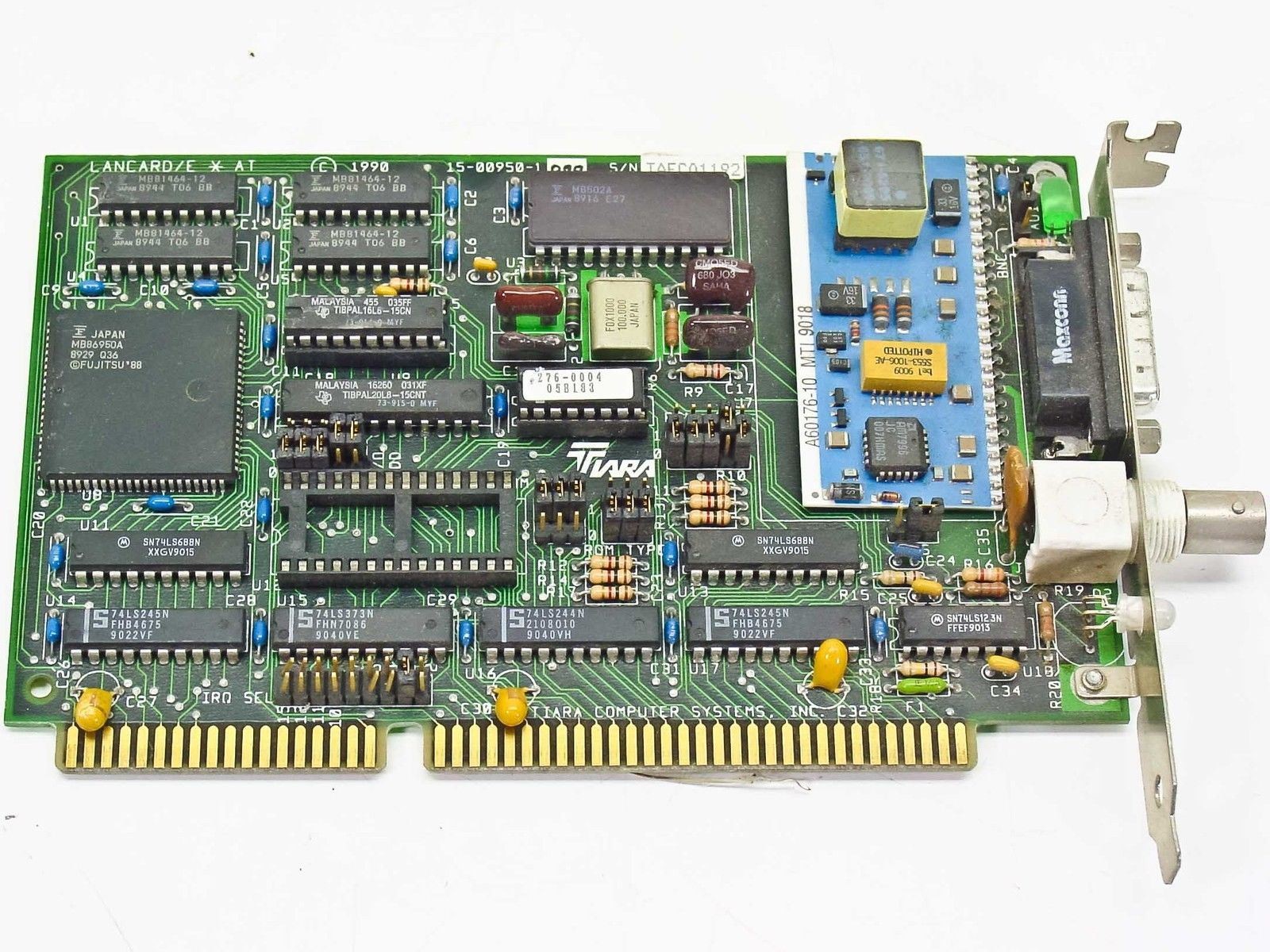 Tiara 15-00950-1 Lancard/E AT 16-Bit ISA Ethernet Network Card BNC AUI c.1990