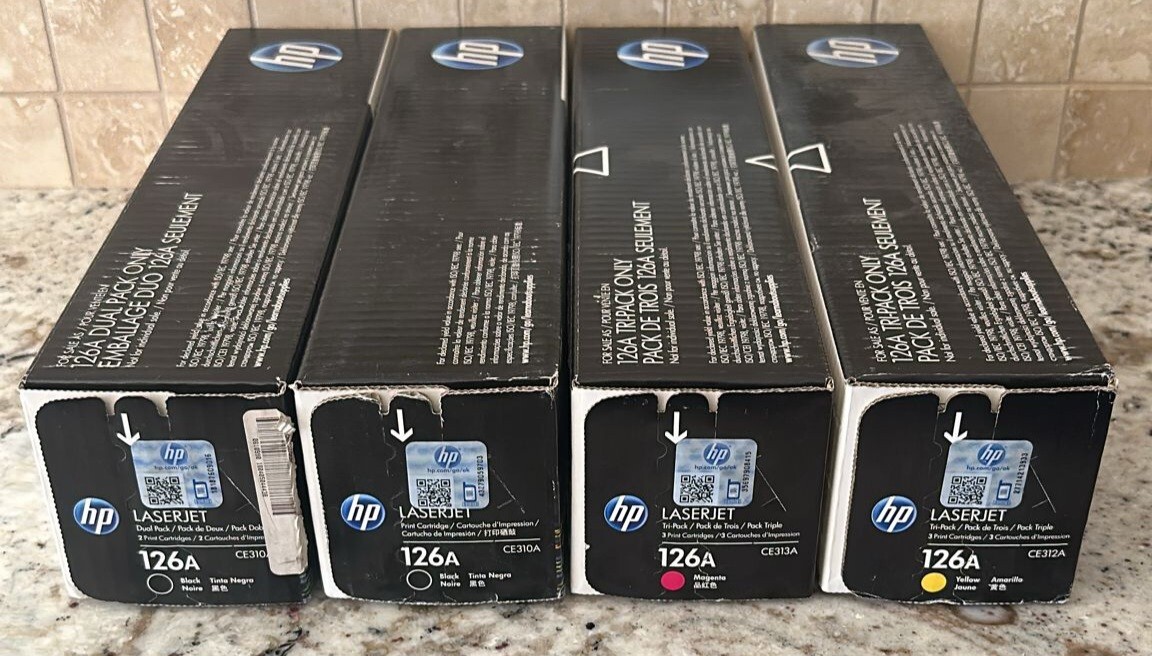 HP 126A 4-pack Black 2/Magenta/Yellow Original LaserJet Toner Cartridges NEW