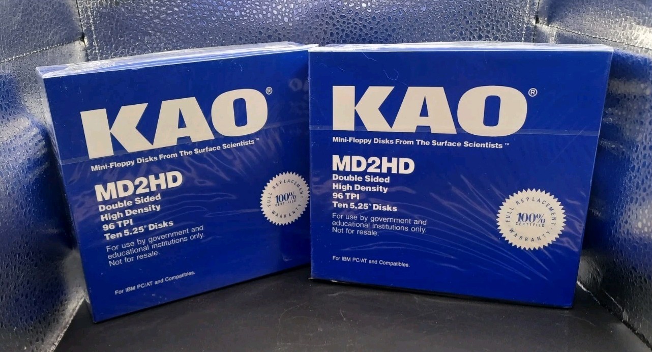 Lot of 2 Vintage KAO MD-2HD Double Sided High Density TPI 96 Floppy Disks Sealed