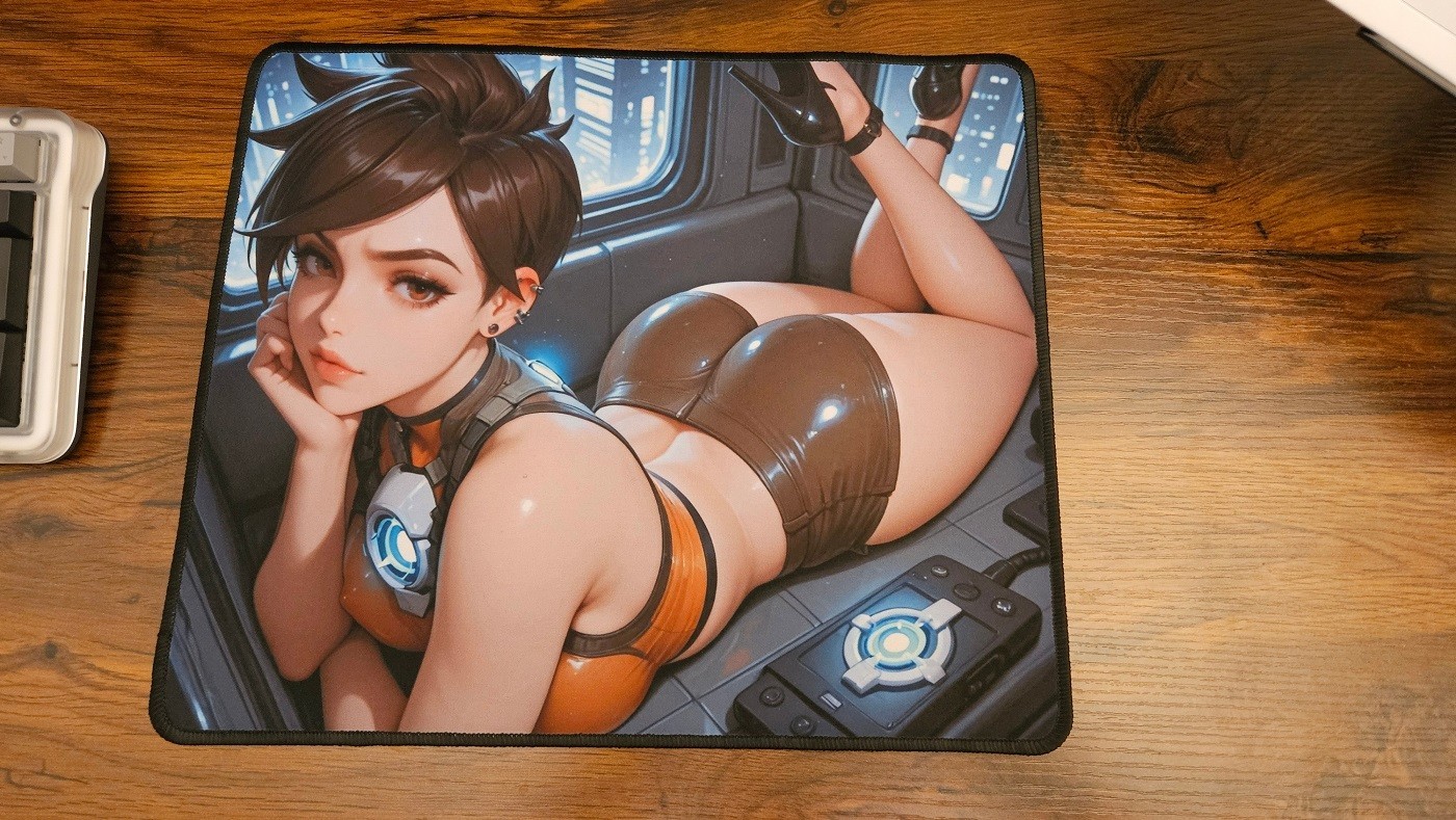 Waifu Cyberpunk Girl Large Gaming Mouse Pad - Futuristic Sci-Fi  12 x 15 in