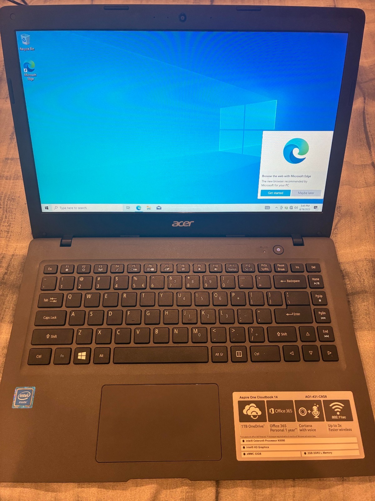Acer Aspire One Cloudbook 14 28GB Storage, Windows 10 Intel Processor N3050
