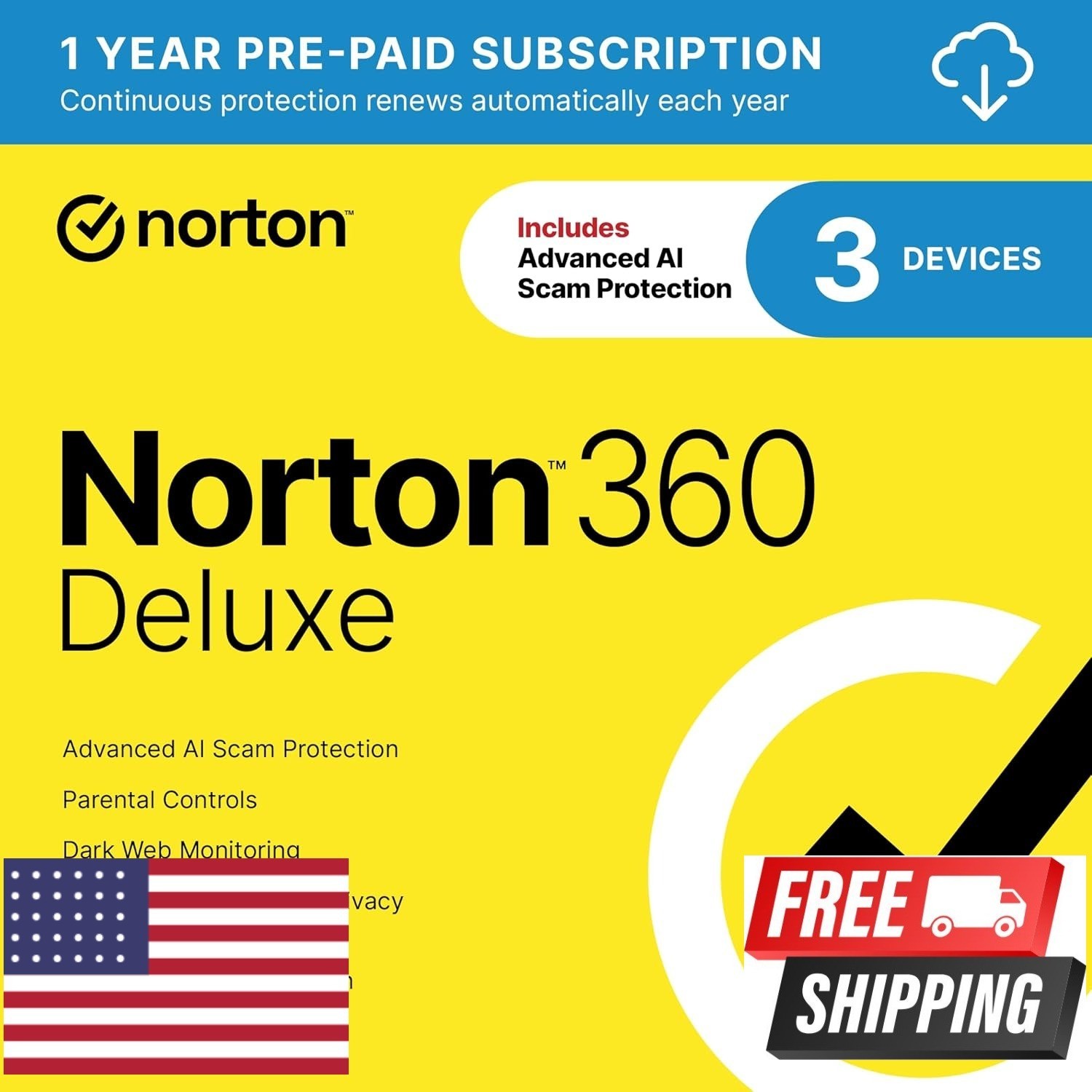Norton 360 Deluxe 2026 Ready, Antivirus software for 3 Devices with Auto-Renewal