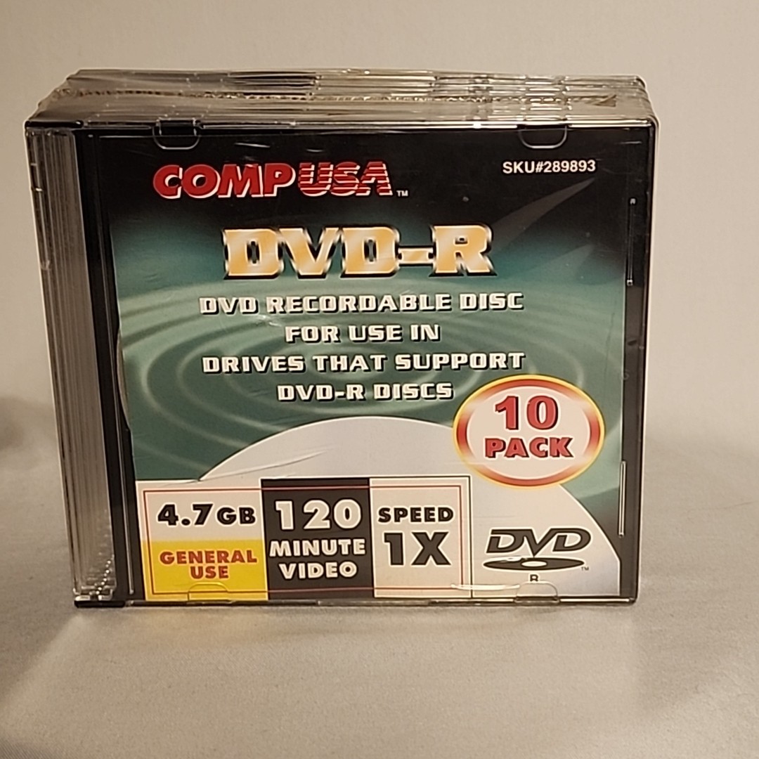 Comp USA CD-R 10 Pack With Jewel Cases 4.7 GB  NEW SEALED 120 Minute Video 