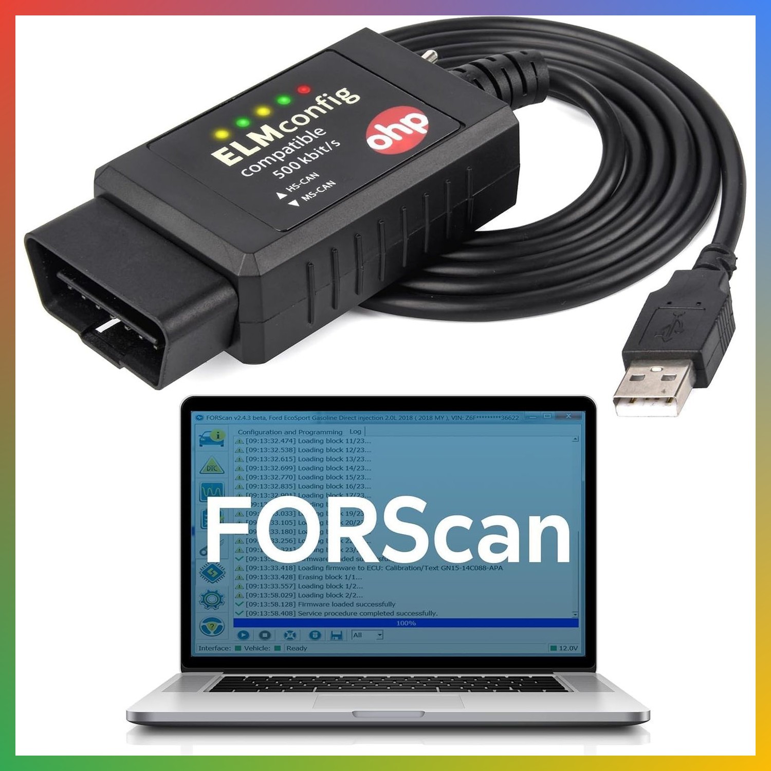FORScan ELM327 OBD2 to USB Diagnostic Scan Tool MS-CAN/HS-CAN