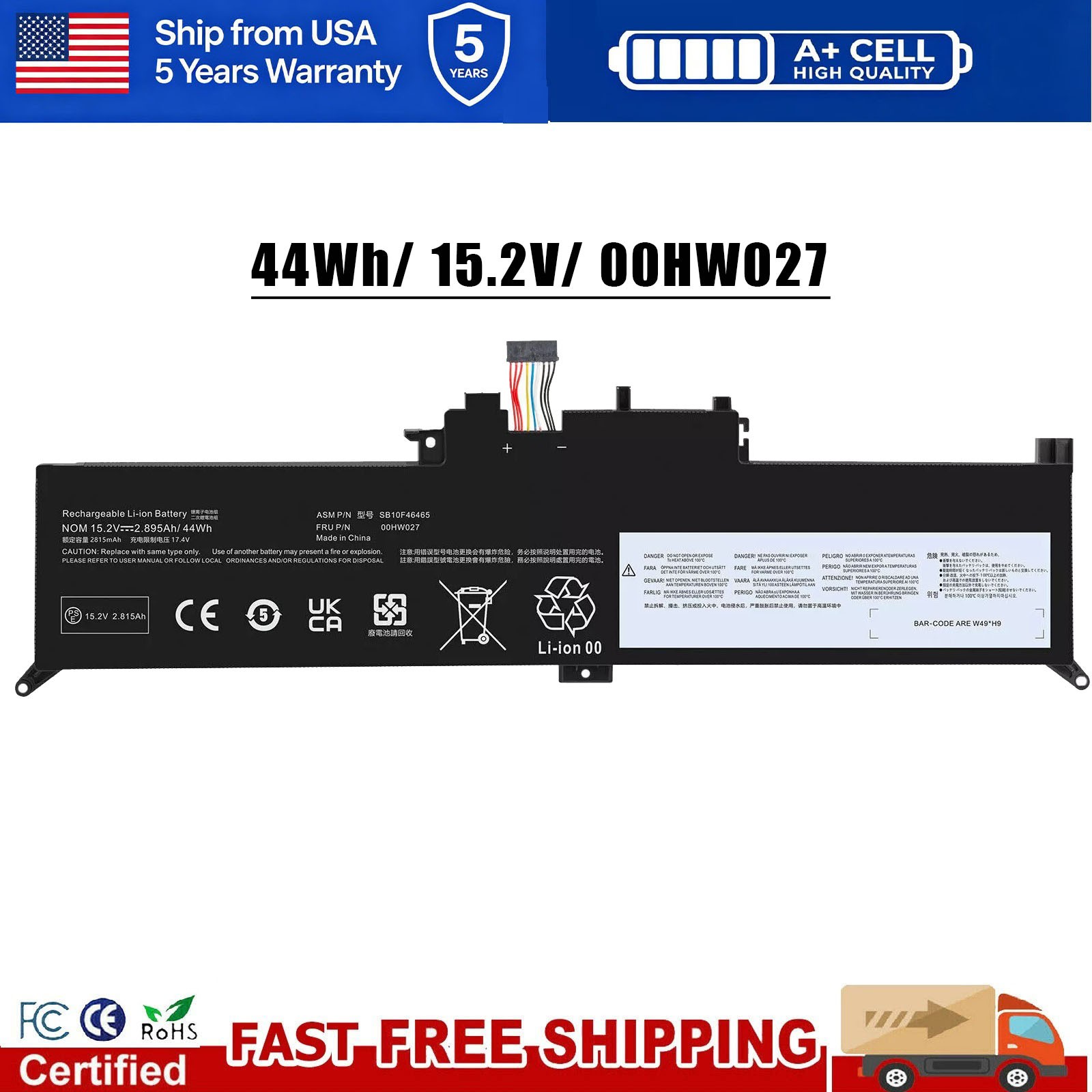 NEW Battery For Lenovo ThinkPad Yoga 260 370 X380 00HW026 00HW027 01AV433 15.2V