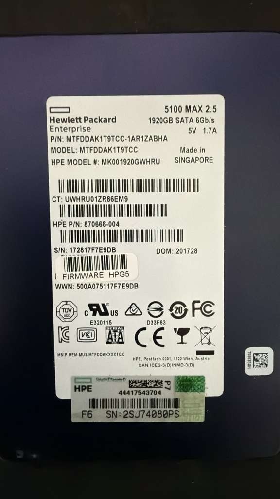 875478-B21 HPE 1.92TB 2.5in Mix USE SATA 6Gbps SSD  875867-001