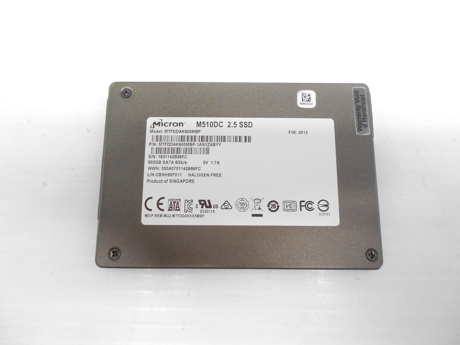 Micron M510DC 600GB SATA SSD 2.5" Server Hard Drive MTFDDAK600MBP Dell HP