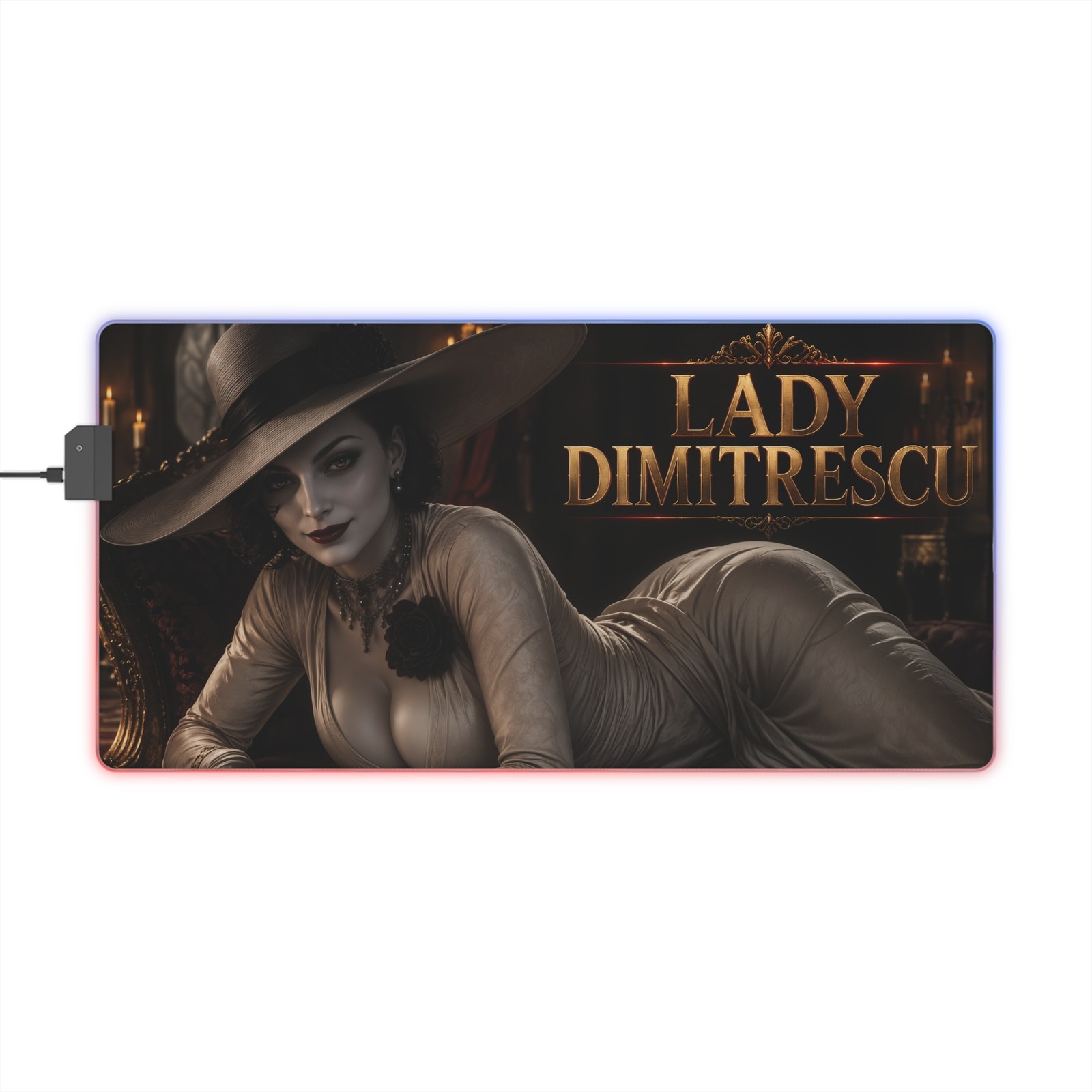 Lady Dimitrescu Gaming Desk Pad RGB LED Mouse Mat Keyboard Mat PC Gamer Gift