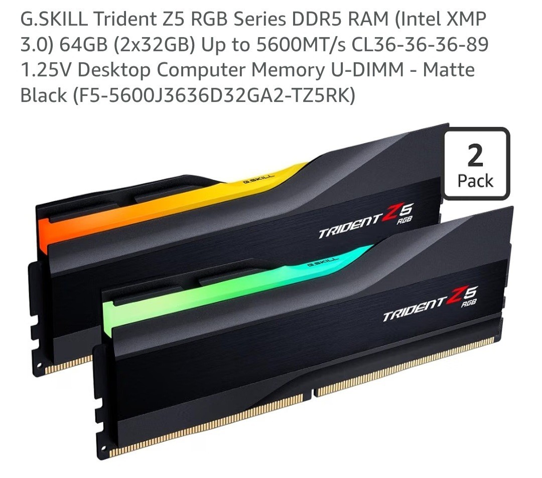 NEW/SEALED G.Skill 64GB RAM DDR5-5600 XMP 2x32GB MODULES