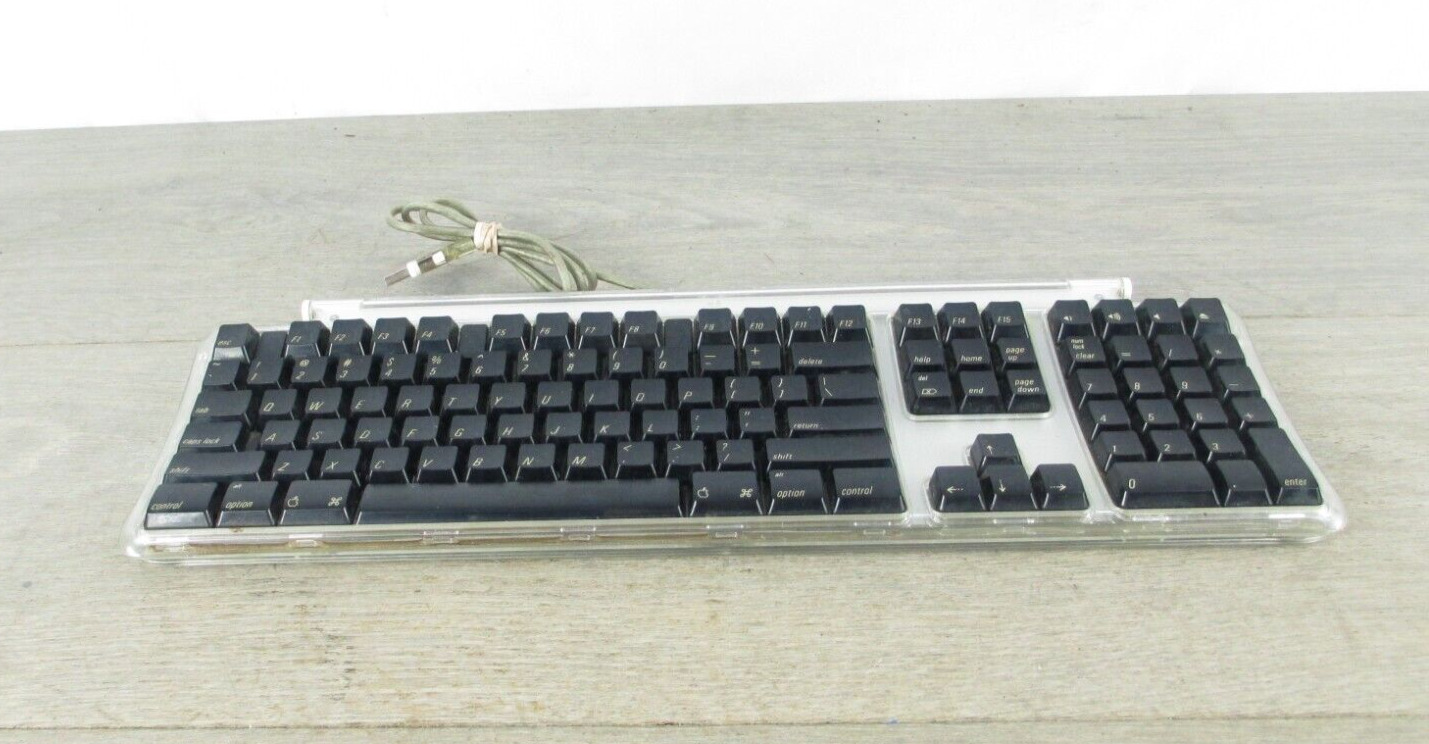 Vintage Apple M7803 Pro USB Wired Keyboard Clear Black 2000 Tested