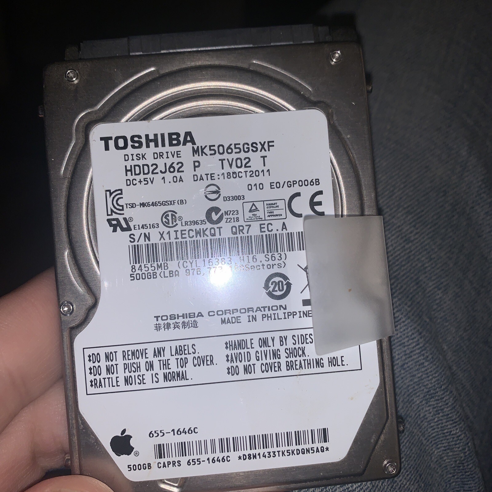 Toshiba  MK5065GSX HDD2H82 500GB 2.5" SATA II (3.0Gb/s) Laptop Hard Drive