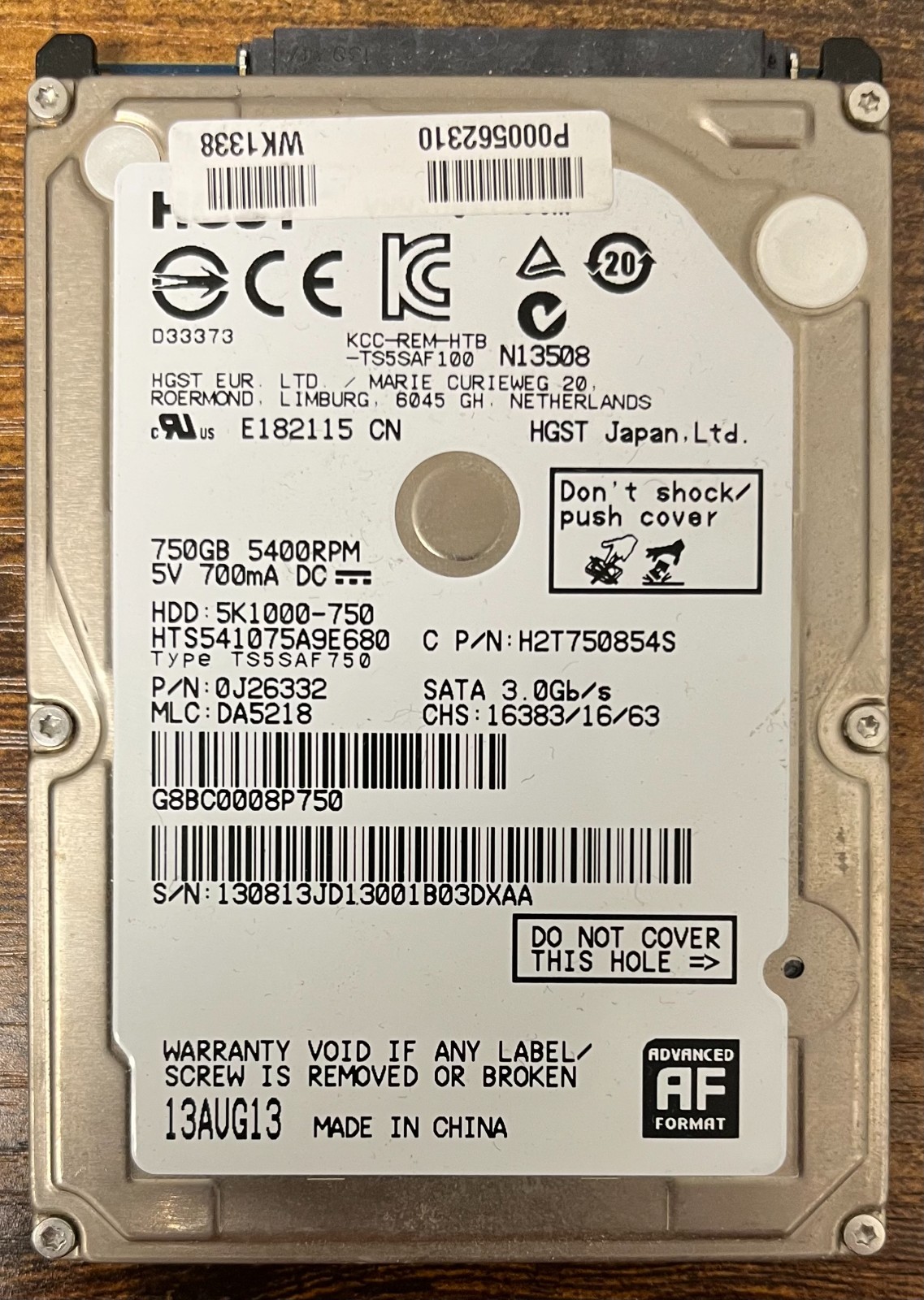 HGST TravelStar 5K1000 HTS541075A9E680 750 GB 2.5" SATA II Laptop Hard Drive