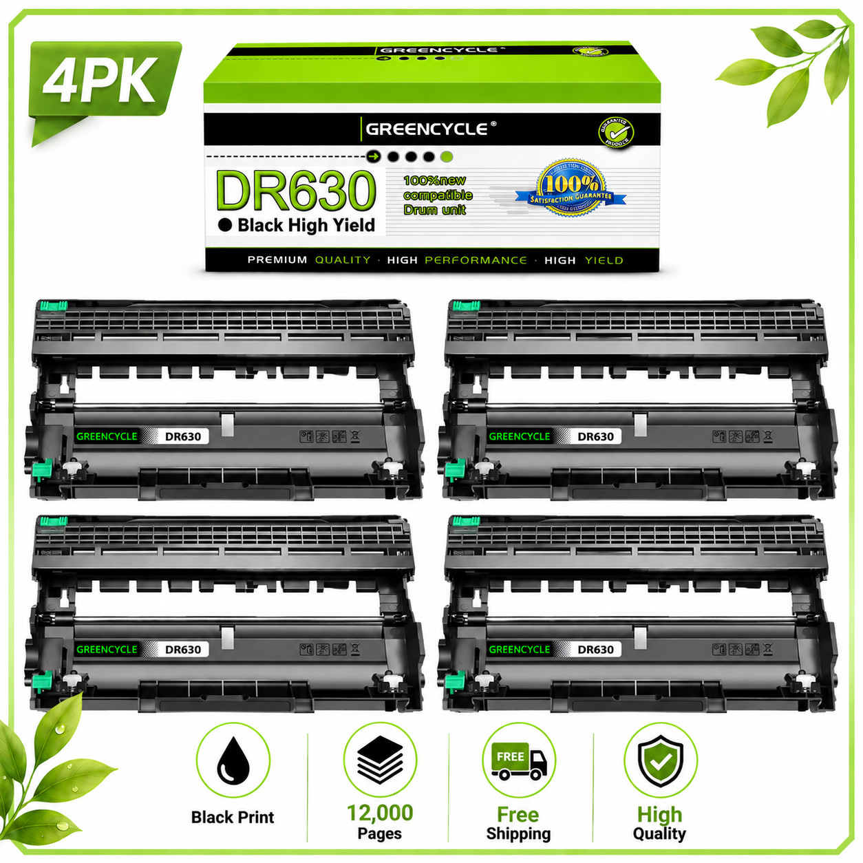 4PK DR630 Drum Unit Fits For Brother DCP-L2300D DCP-L2500D DCP-L2520DW L2540DW