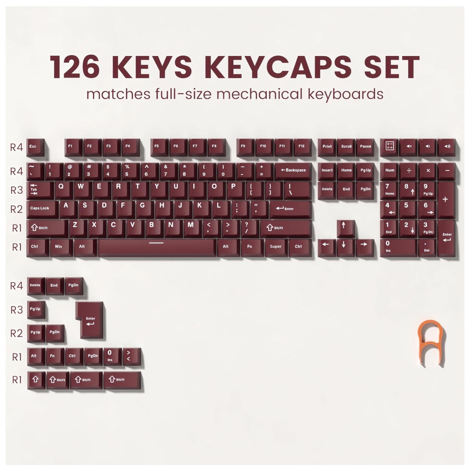 Japanese Style Keycaps - Double Shot PBT, Dark Red, 126 Keys