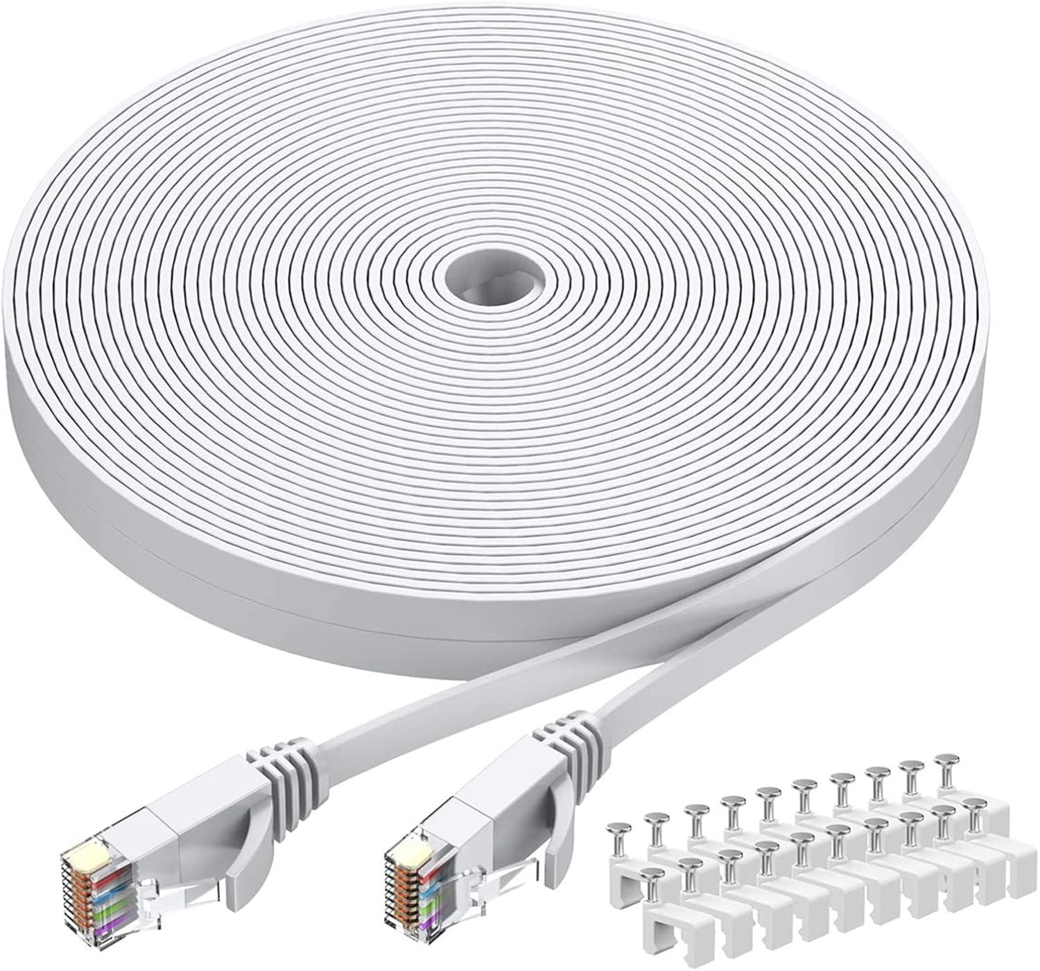 Cat6 Ethernet Cable 50 FT White, Cat-6 Flat RJ45 Computer Internet LAN