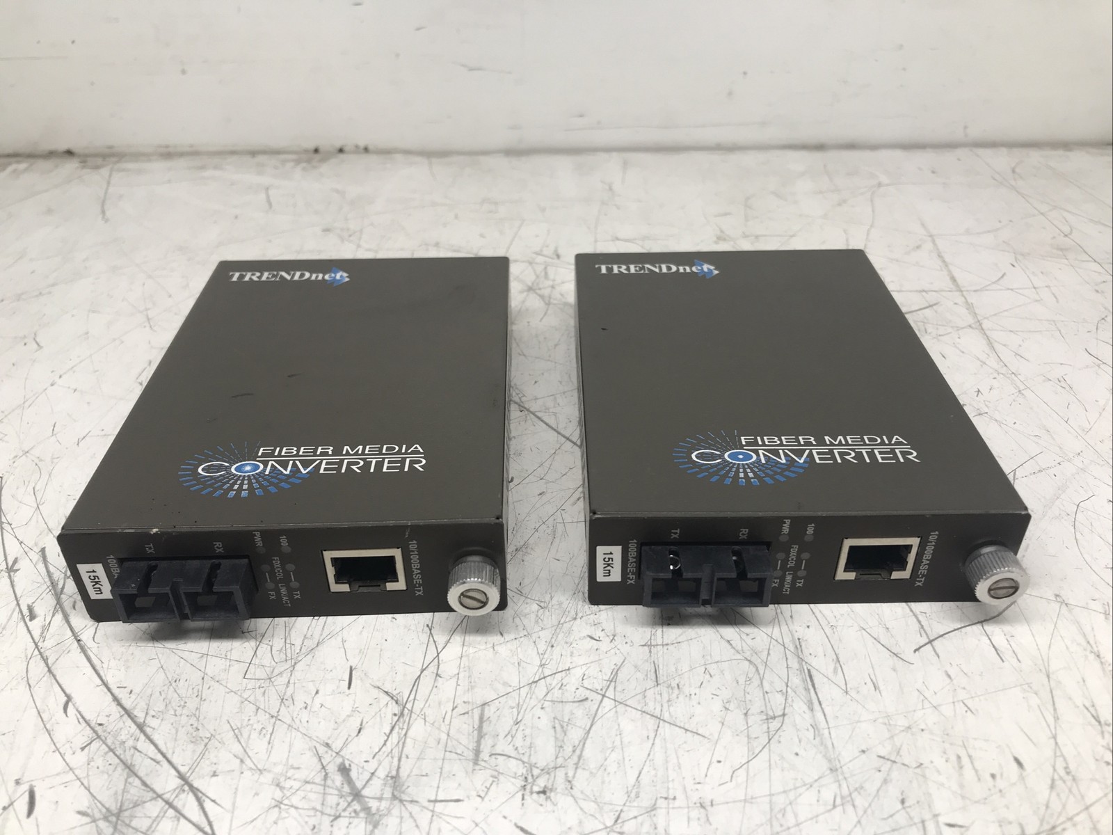 Lot of 2 TRENDnet TFC-110S15 100Base-TX 100Base-FX Fiber Converter *Powers on