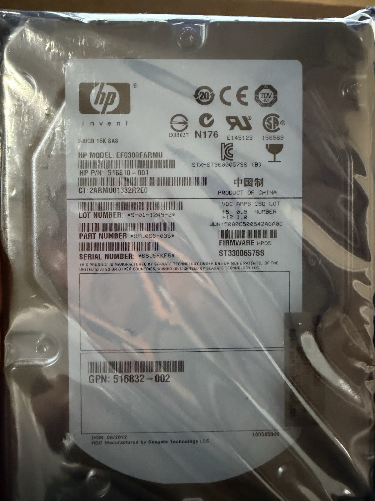 New HP 300GB 15K 3.5" SAS Enterprise Hard Drive HDD EF0300FARMU 516810-001