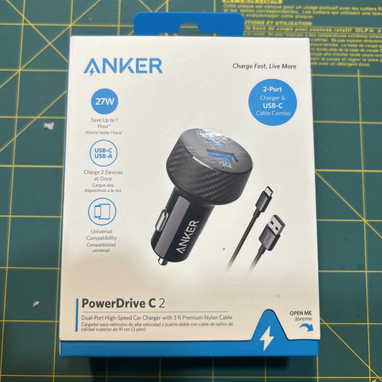 Anker PowerDrive C 2 Dual-Port High Speed Car Charger+USB-C 3ft Cable Combo F/S