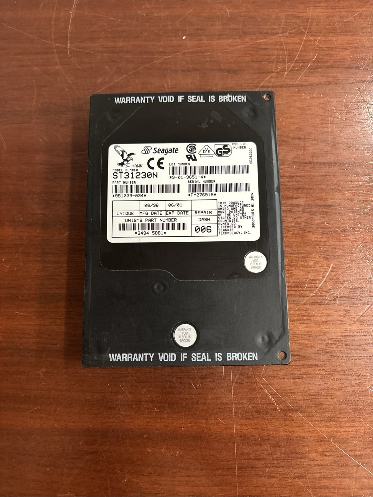 Seagate Hawk ST31230N 1.2GB SCSI Hard Drive 9B1003-034***Untested