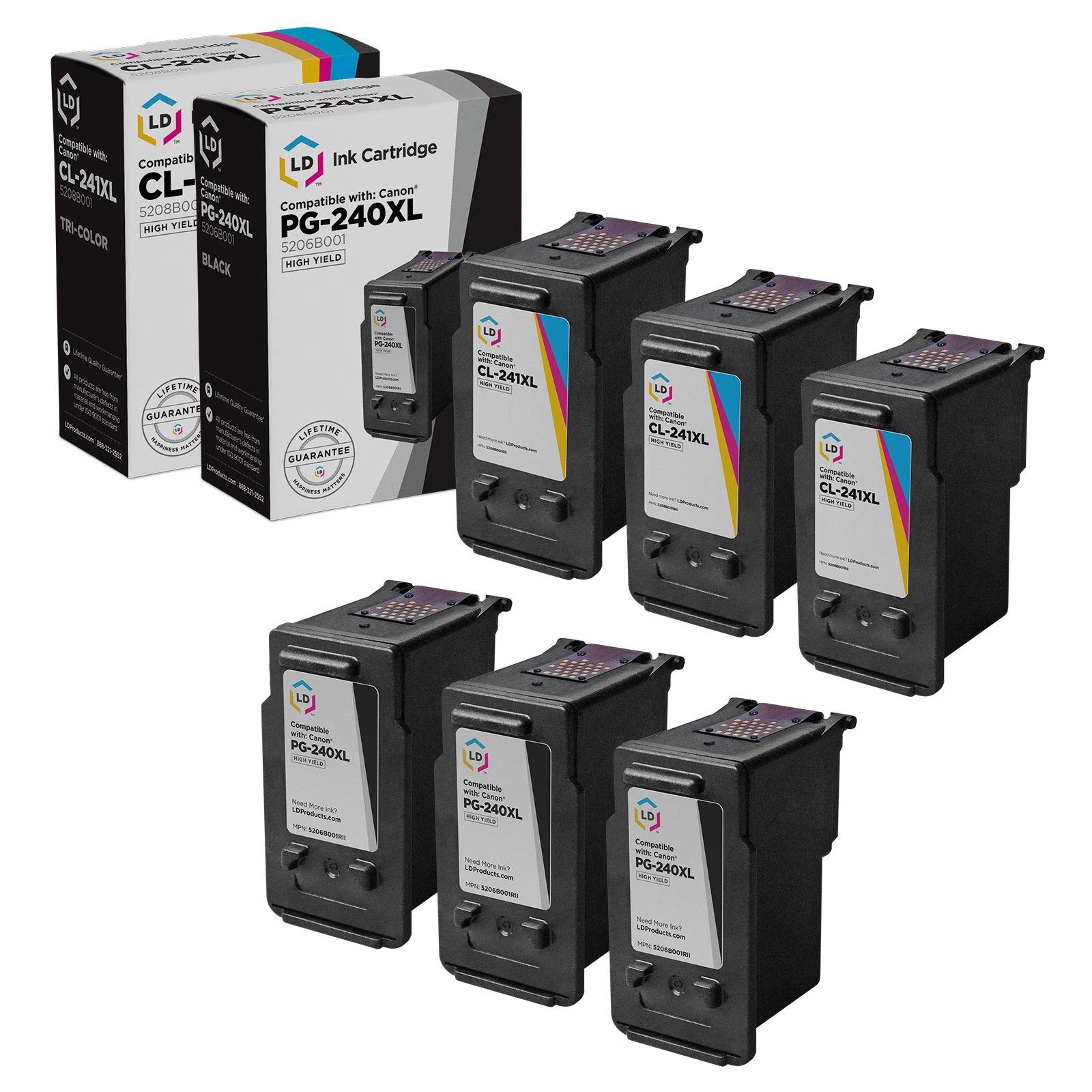 LD  Canon Reman PG240XL 5206B001 CL241XL 5208B001 6pk HY Ink Cartridges