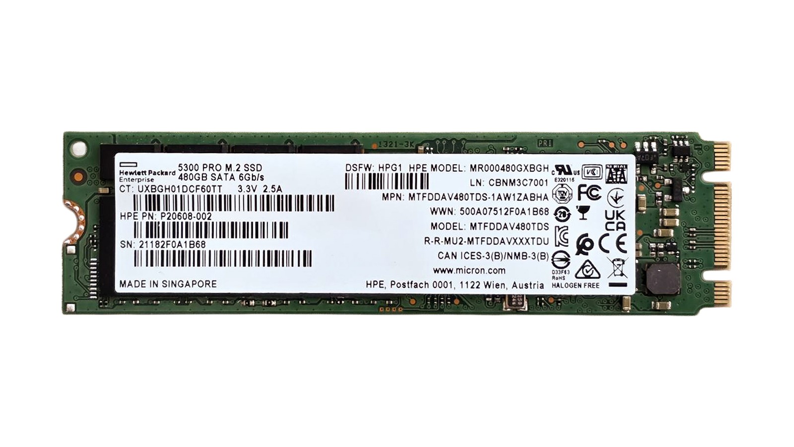 Hard drive HPE 480GB SSD SATA 6G M.2 2280 TLC RI P20608-002