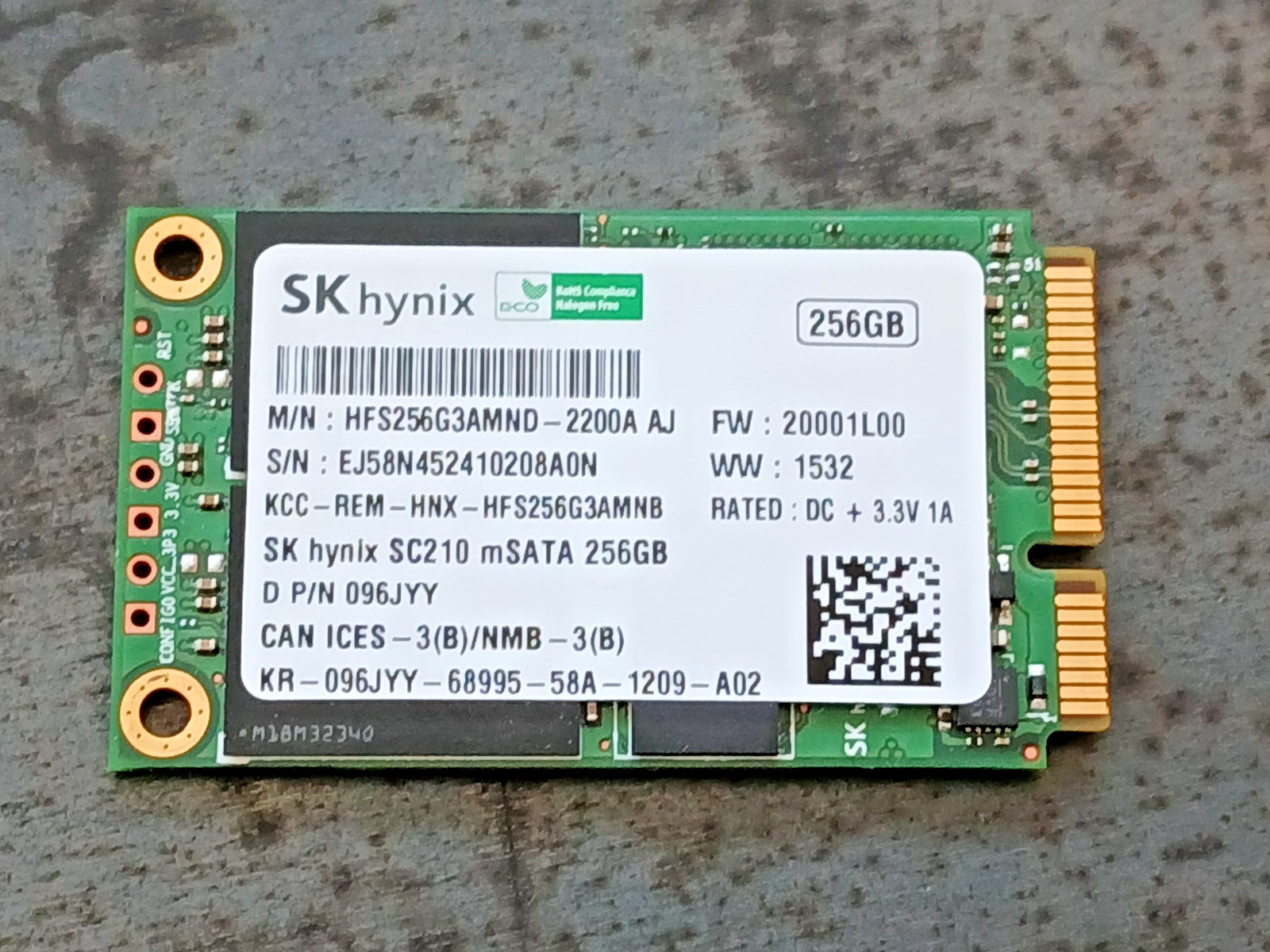 256GB SKhynix SC210 HFS256G3AMND-2200A AJ mSATA SSD