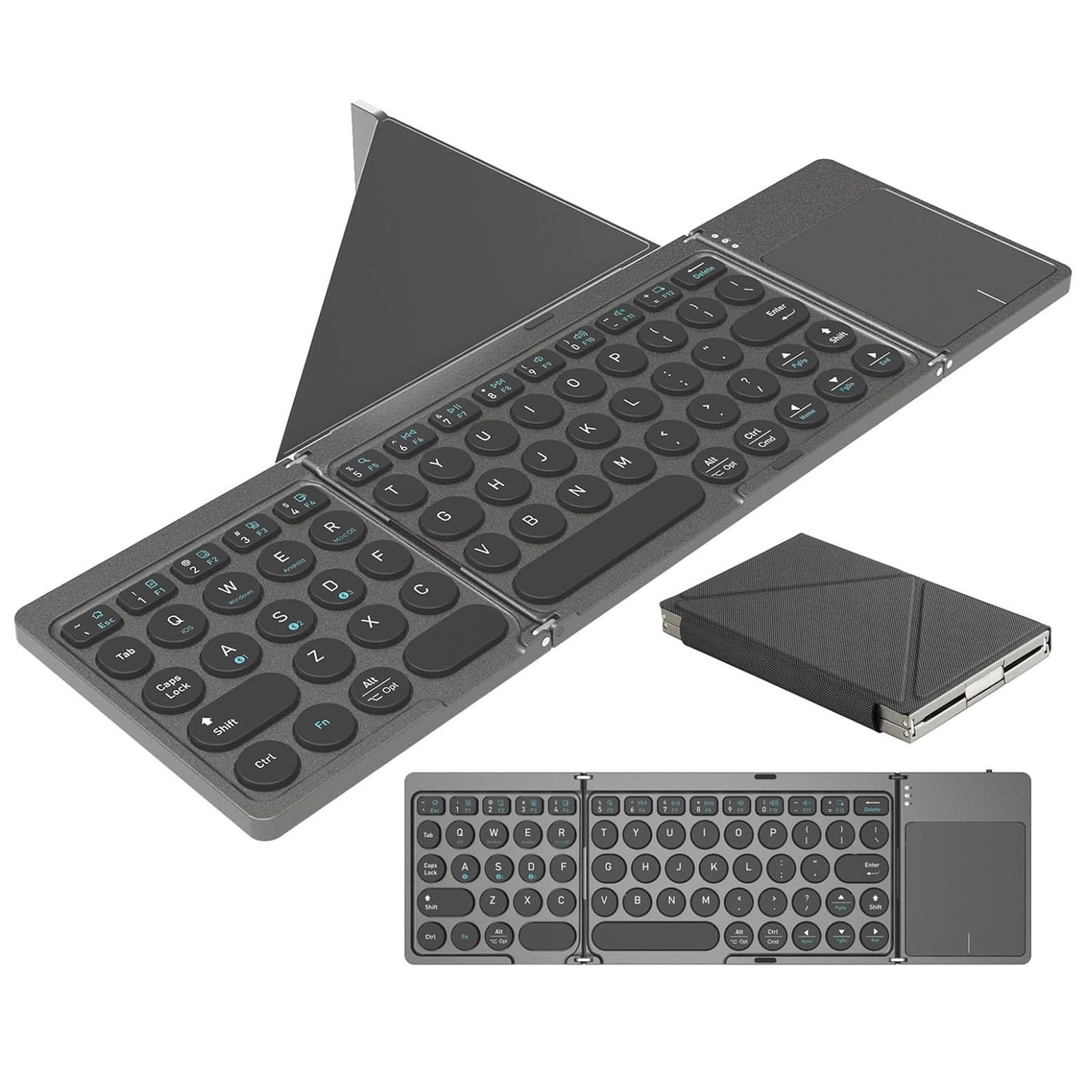 3-Channel PU Leather Cover Rechargeable Foldable BT Wireless Touchpad Keyboard