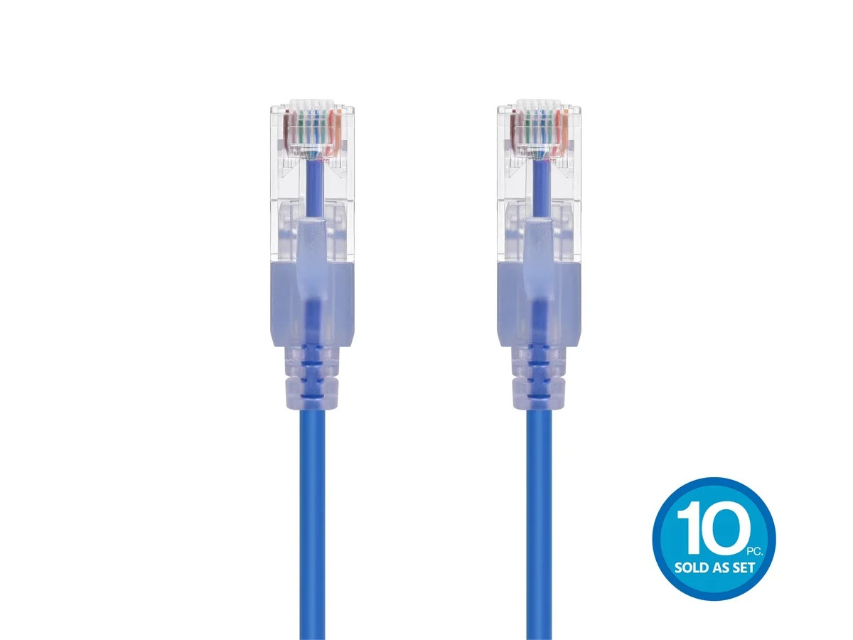 SlimRun Cat6A Ethernet Patch Cable RJ45 Stranded UTP Wire 30AWG 2ft Blue 10-Pack
