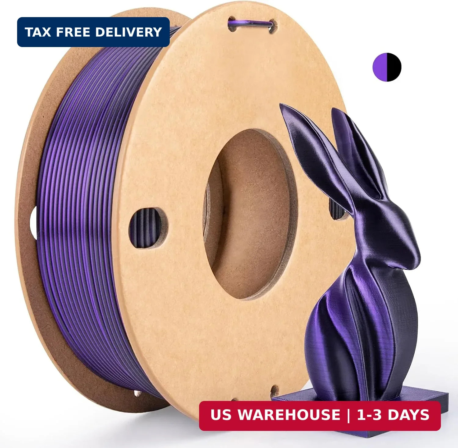 Silk Dual Color PLA+ 3D Printer Filament 1.75mm, No Tangle Shiny Filament Net We