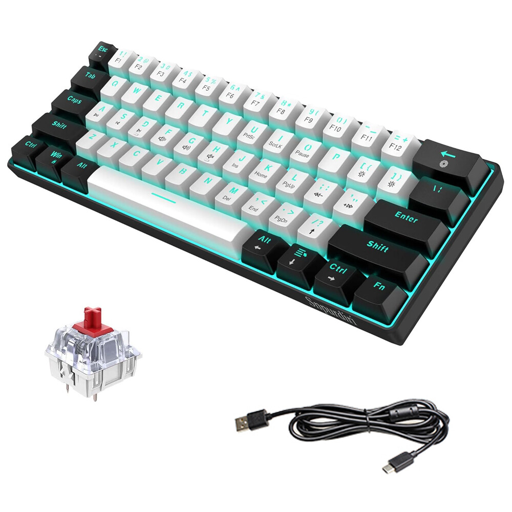 Snpurdiri 60% Wired Gaming Keyboard Blue LED Backlit Small 61 Keys Red Switch