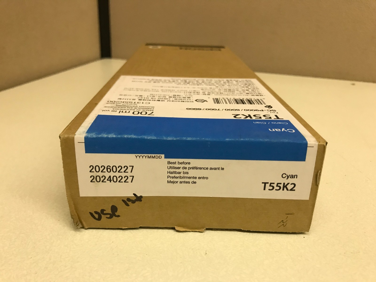 Genuine Sealed Exp.2026 Epson T55K2 Cyan Ink Cartridge 700mL