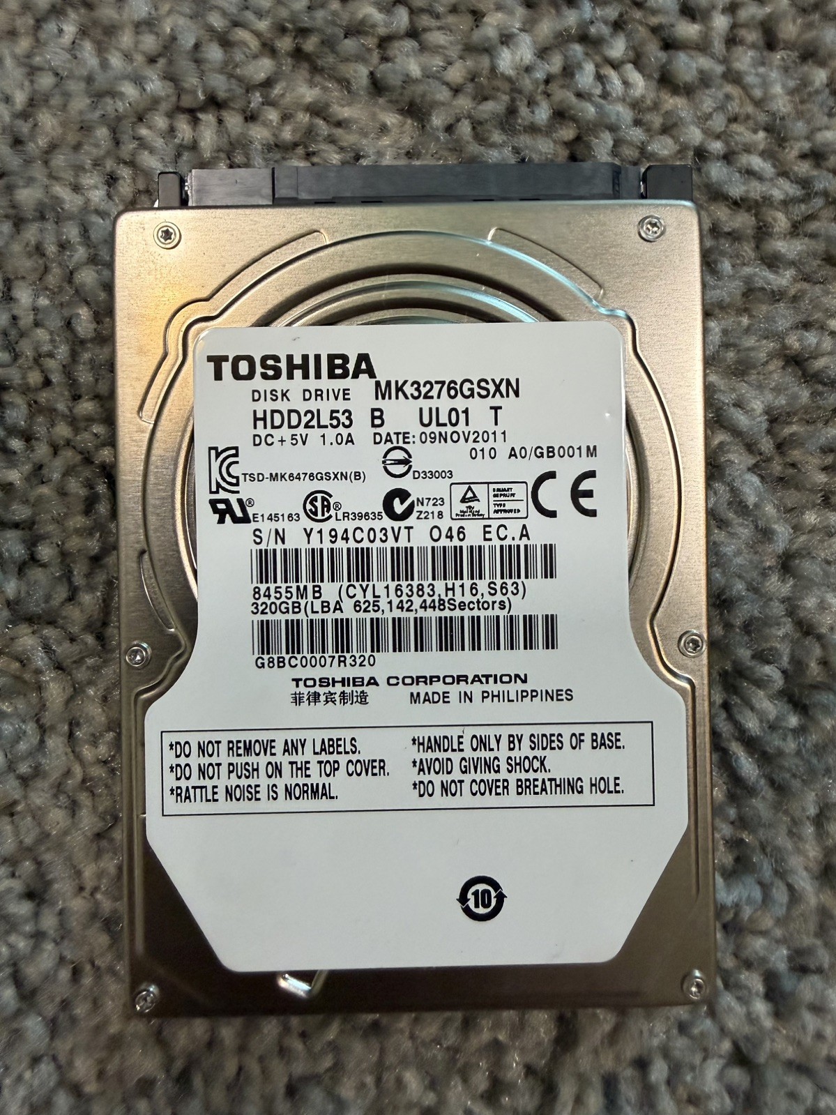 Toshiba MK3276GSX 320GB SATA 2.5" Internal Hard Drive for Laptop/Notebook/PS3