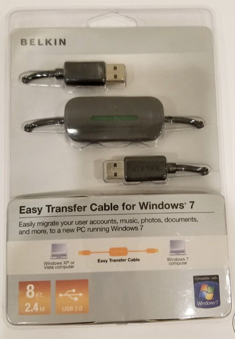 Belkin Easy Transfer Cable for Windows 7 USB 2.0 8ft 2.4m PC Adapter New Sealed